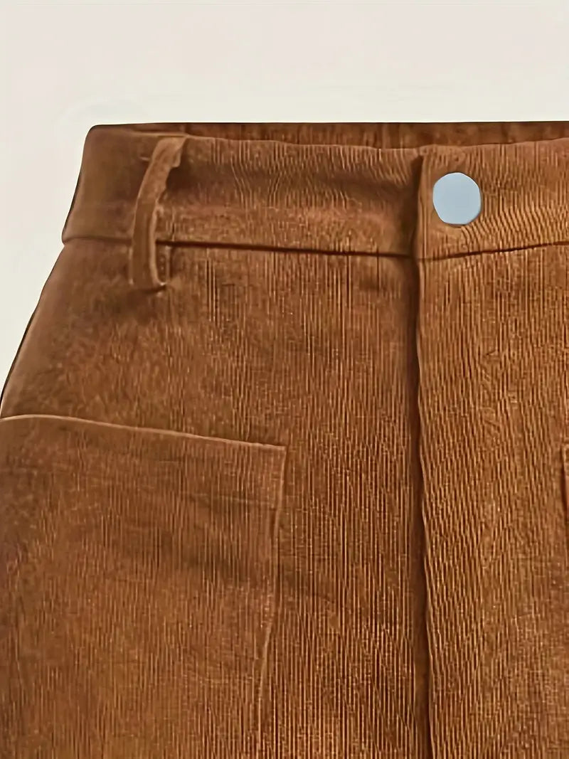 Warm High Waisted Straight Leg Corduroy Pants