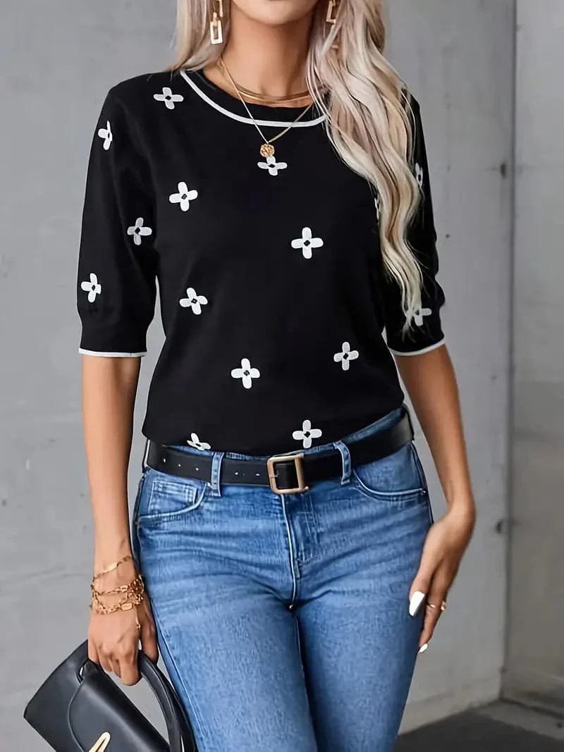 Casual Females Short Sleeve Floral Sweater