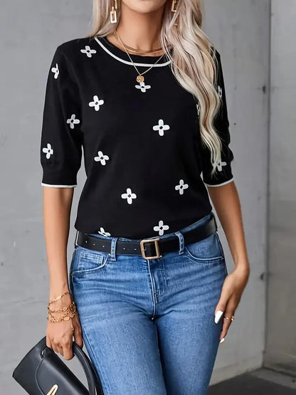 Casual Females Short Sleeve Floral Sweater