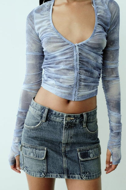 Short Denim Mini Skirt with Cargo Pockets