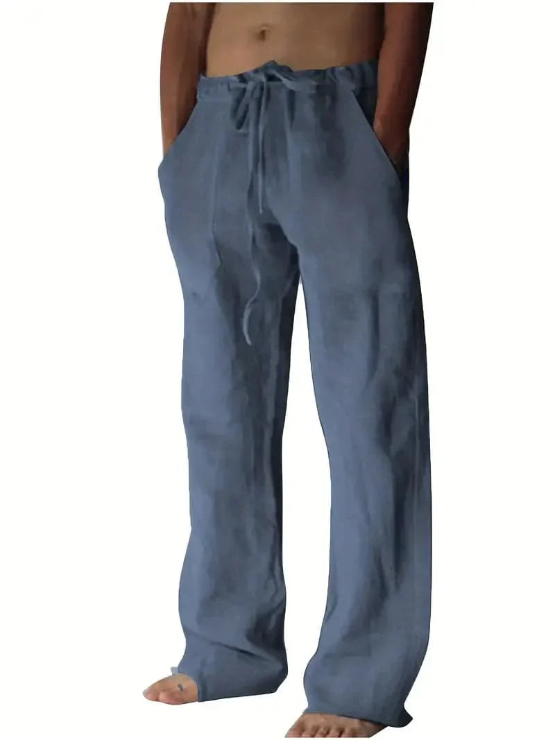 Comfortable Linen Blend Casual Drawstring Trousers