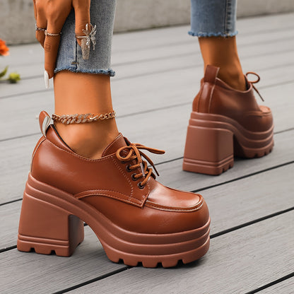 Comfortable Lace Up Block Heel Shoes