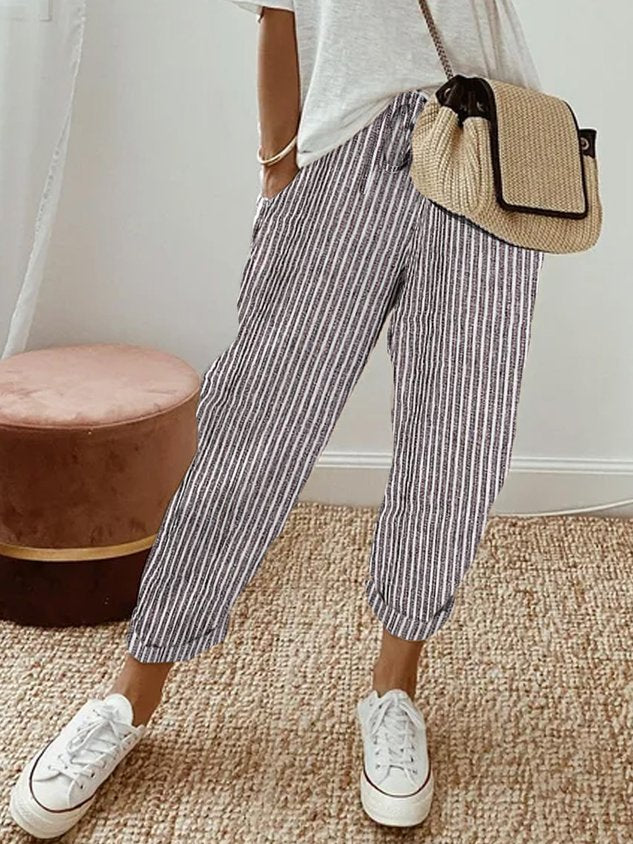 Relaxed Fit Women's Comfortable Linen Trousers - Nocini