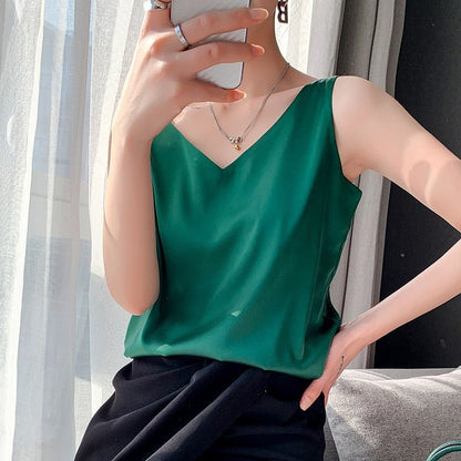 Women's Summer V-Neck Tank Top with Broad Shoulder Straps