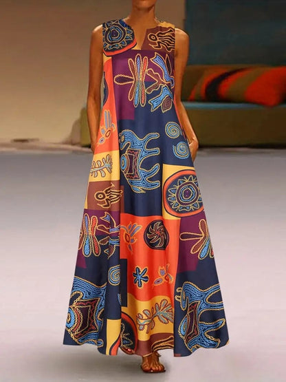 Casual Summer Maxi Dress with V Neck and Floral Print