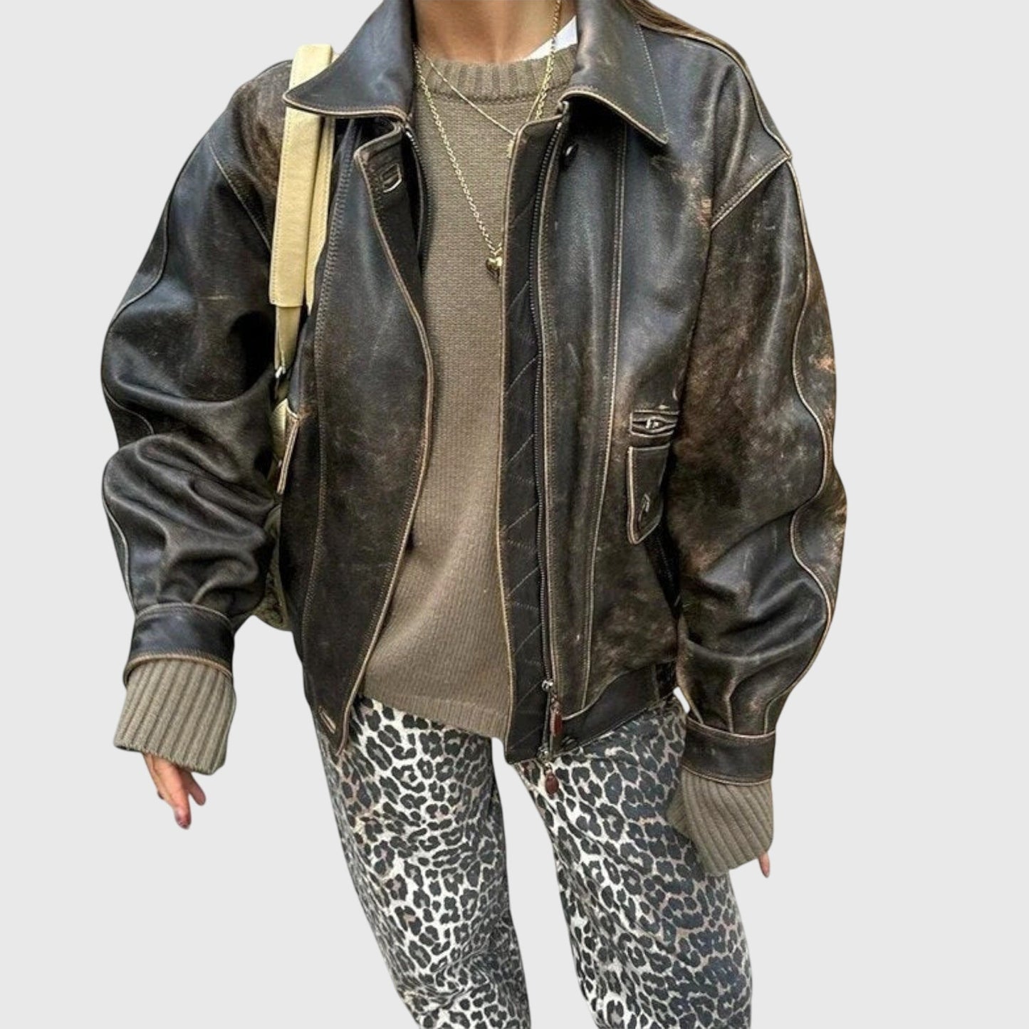 Classic Distressed Leopard Denim Jeans