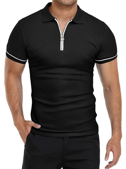 Men's Slim Fit Polo Shirt Short Sleeve Half Zip
