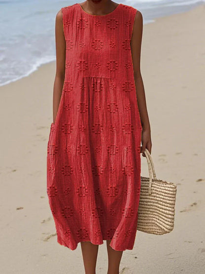 Summer Casual Sleeveless Midi Dress with Pockets