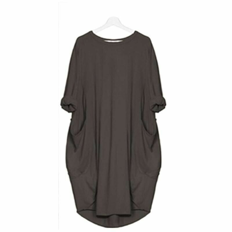 Casual Loose Fit Women's Midi Dress with Pockets