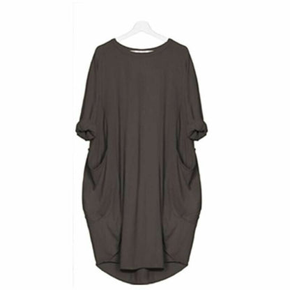 Casual Loose Fit Women's Midi Dress with Pockets