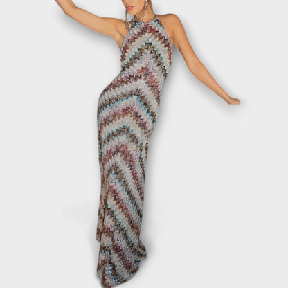Colorful Knit Dress – Classic Herringbone Pattern