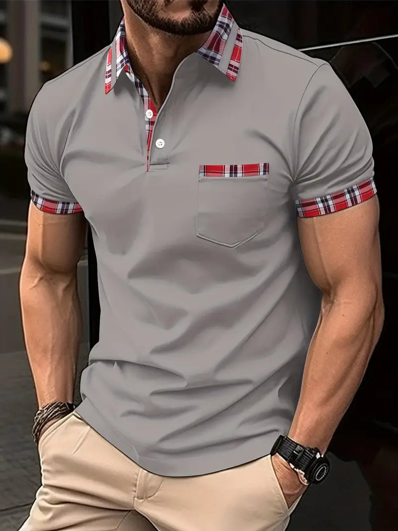 Casual Short Sleeve Checked Polo Shirt for Men