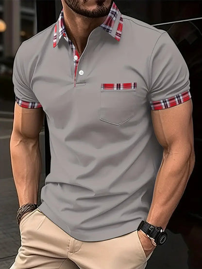 Casual Short Sleeve Checked Polo Shirt for Men
