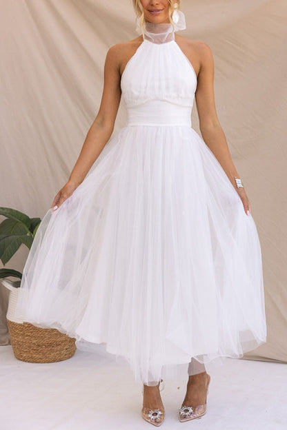 Women's Elegant Halter Neck Fit and Flare Dress
