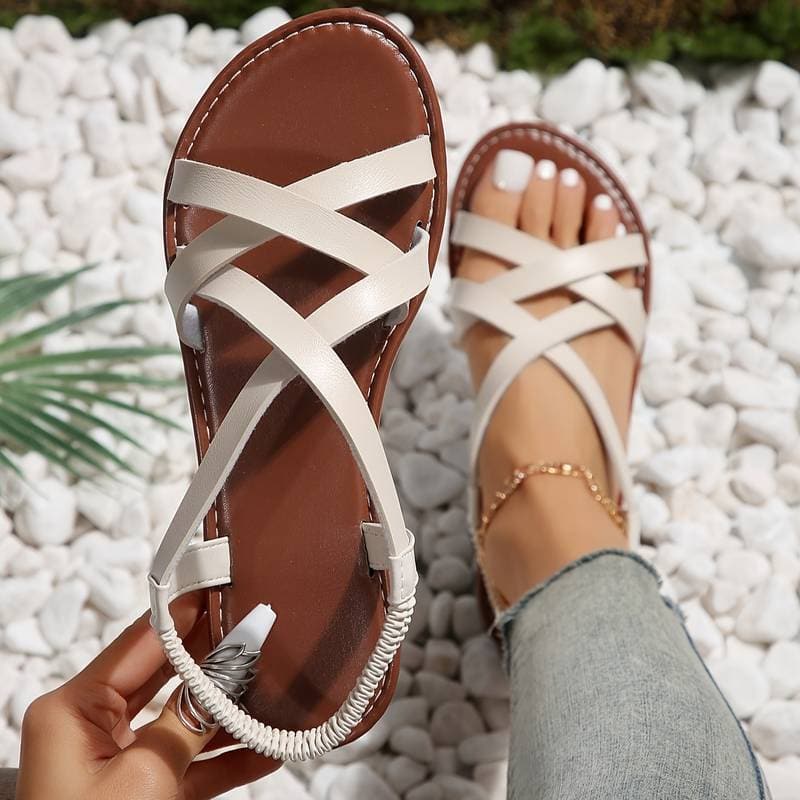 Women's Flat Sandals with Cross Straps and Comfortable Fit