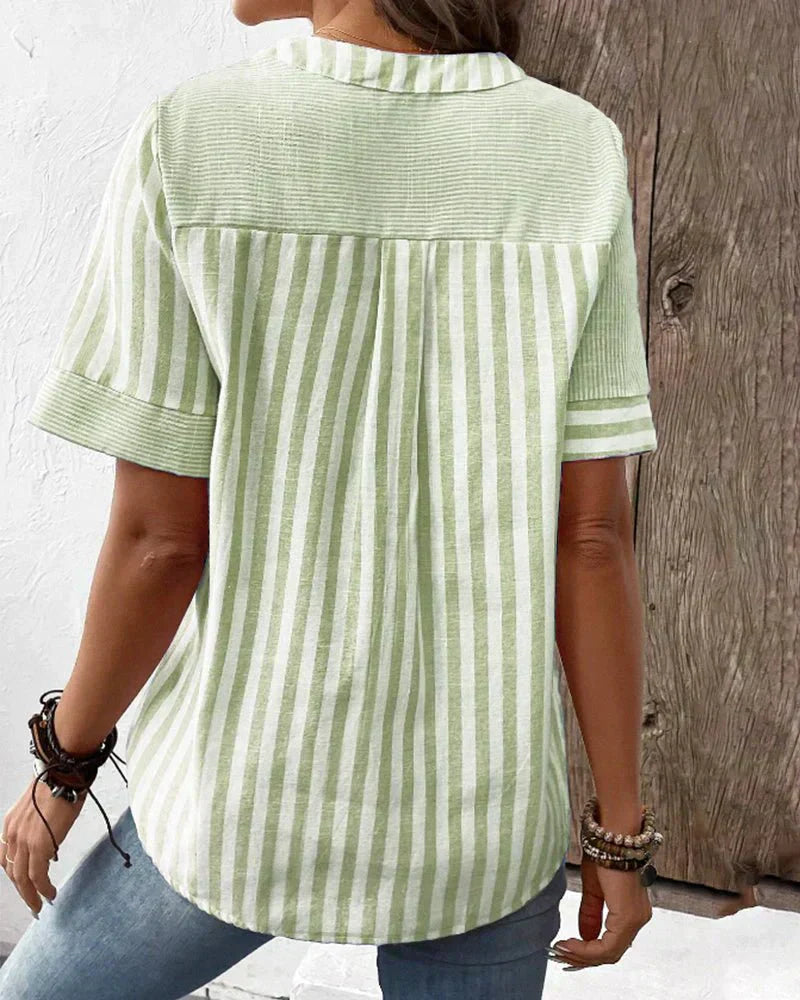 Casual Short Sleeve Striped Women's Shirt