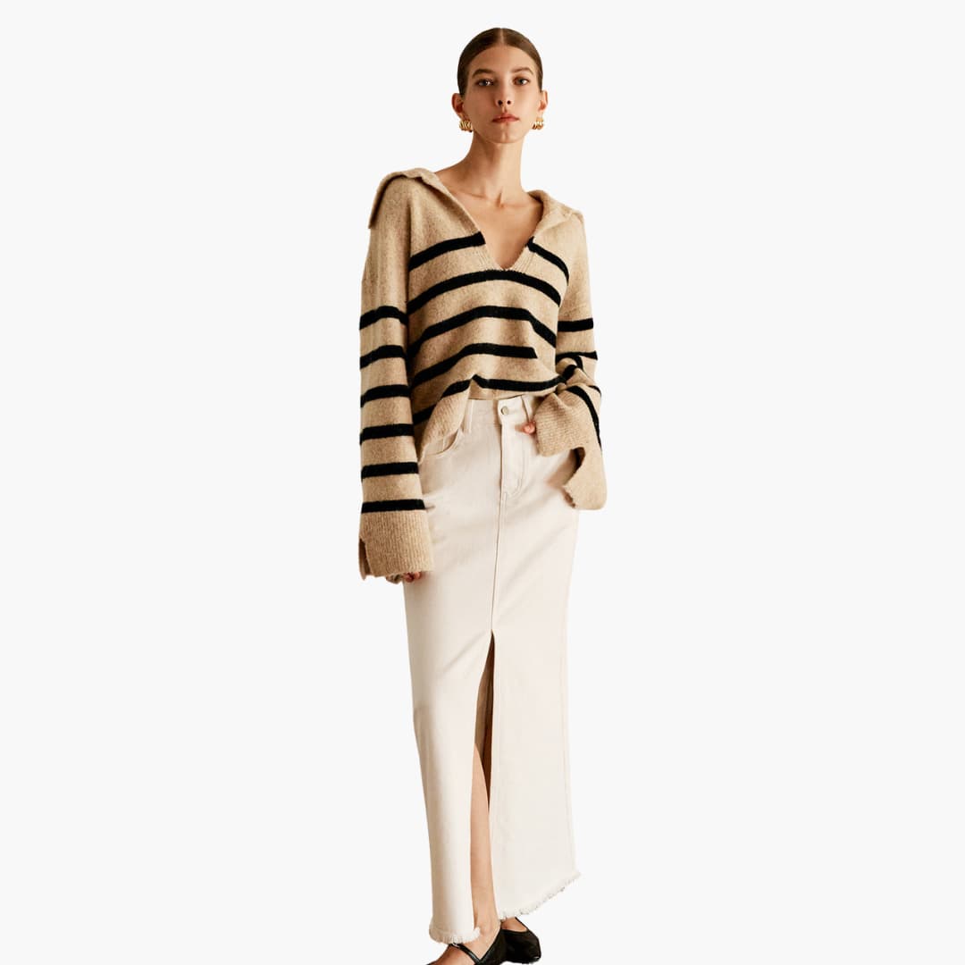 Ladies' Striped V-Neck Sweater Top