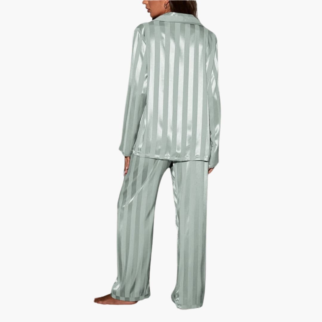 Ladies Soft Sleepwear Pajama Set with Buttons and Stripes
