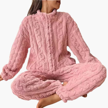 Cozy Women's Fleece Sleepwear Set with Zip Top and Legs