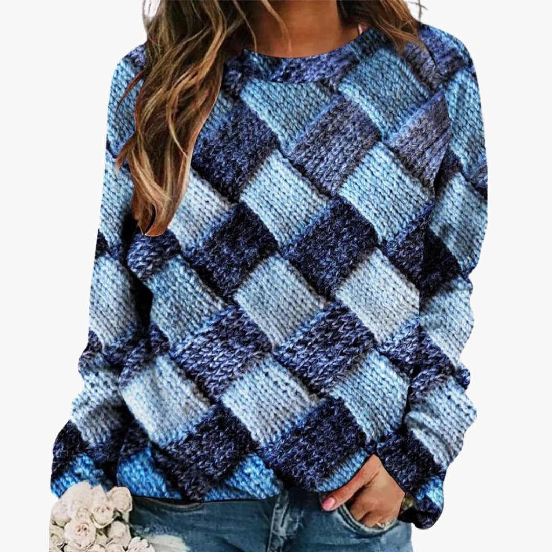 Colorful Patchwork Women's Crew Neck Sweater - Olytrend
