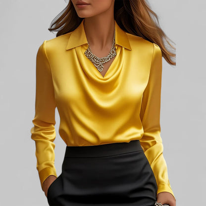 Relaxed Fit Long Sleeve Draped Neck Top