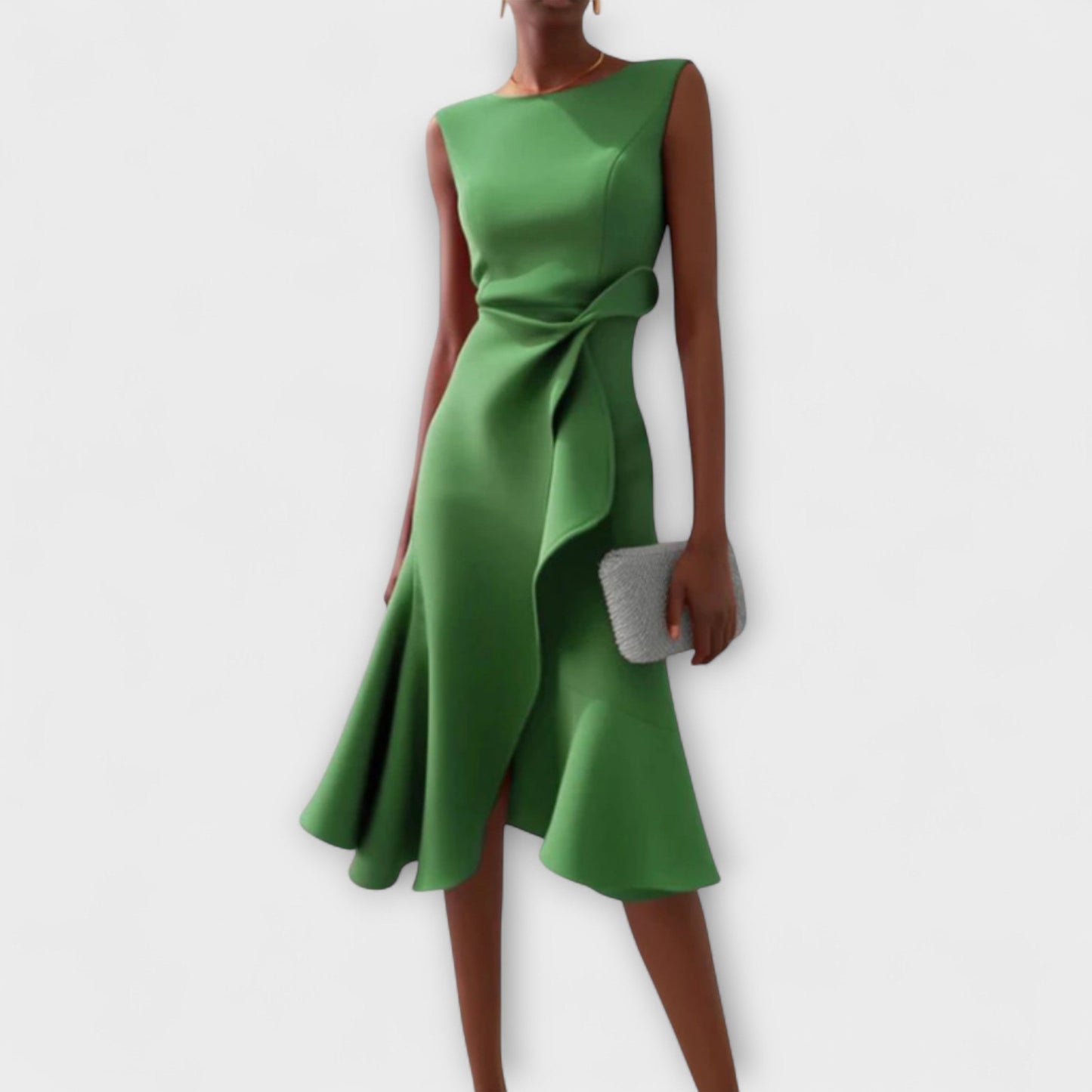 Casual Cap Sleeveless Midi Dress with Flowy Waist Detail