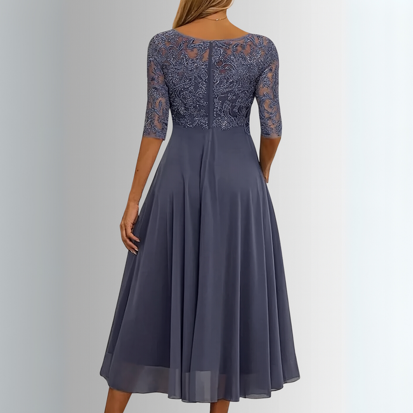 Feminine Lace Trim Fit and Flare Midi Dress