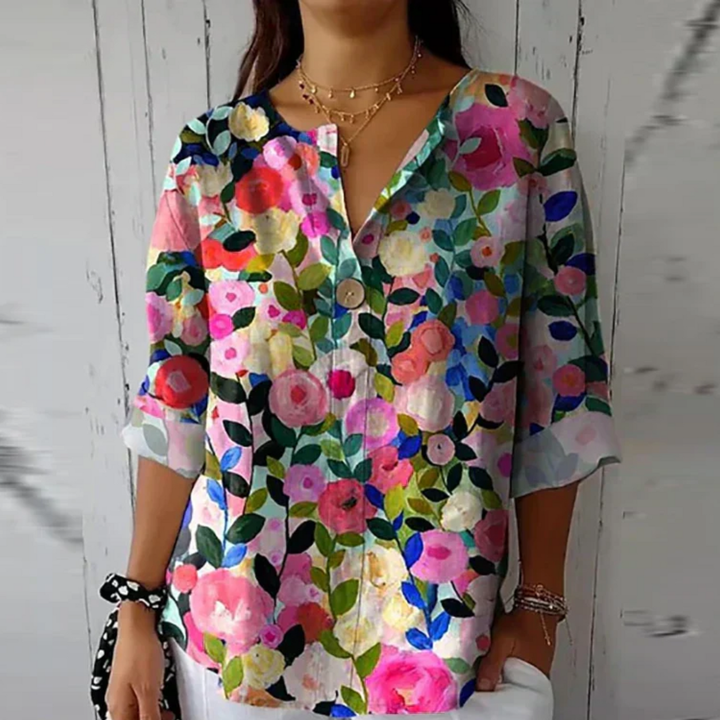 Ladies Elegant Flower Short Sleeve Tops