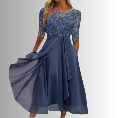 Feminine Lace Trim Fit and Flare Midi Dress - Nocini