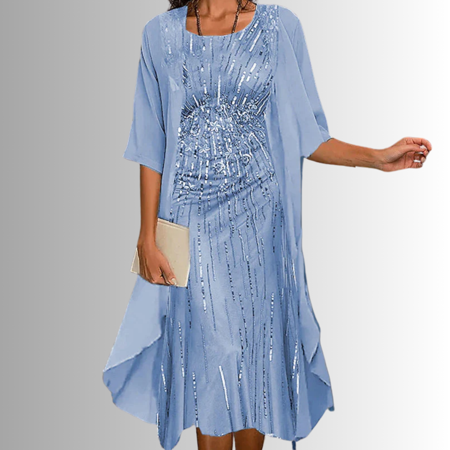 Casual Two Piece Midi Dress with Printed Top