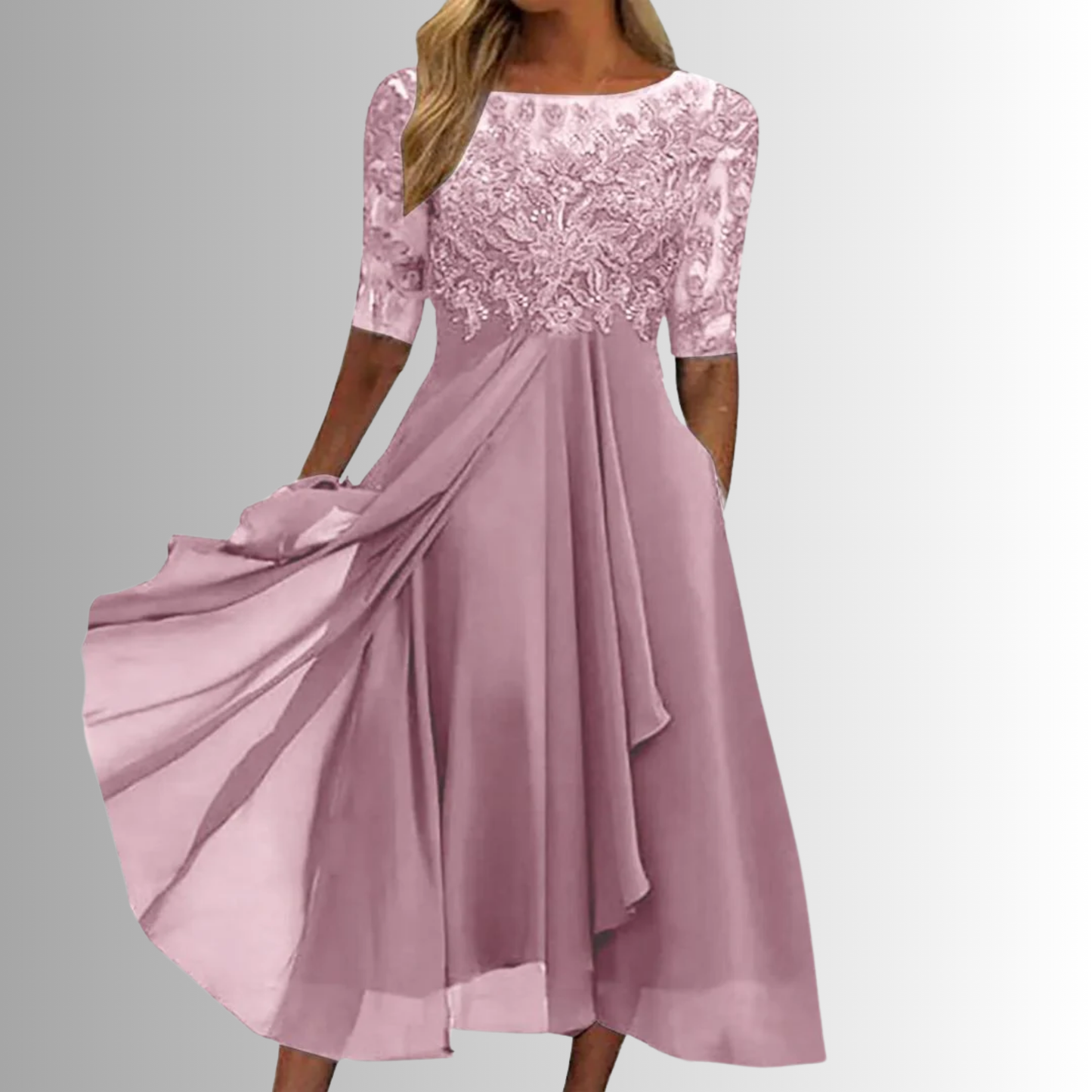 Feminine Lace Trim Fit and Flare Midi Dress