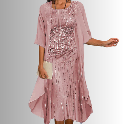 Casual Two Piece Midi Dress with Printed Top