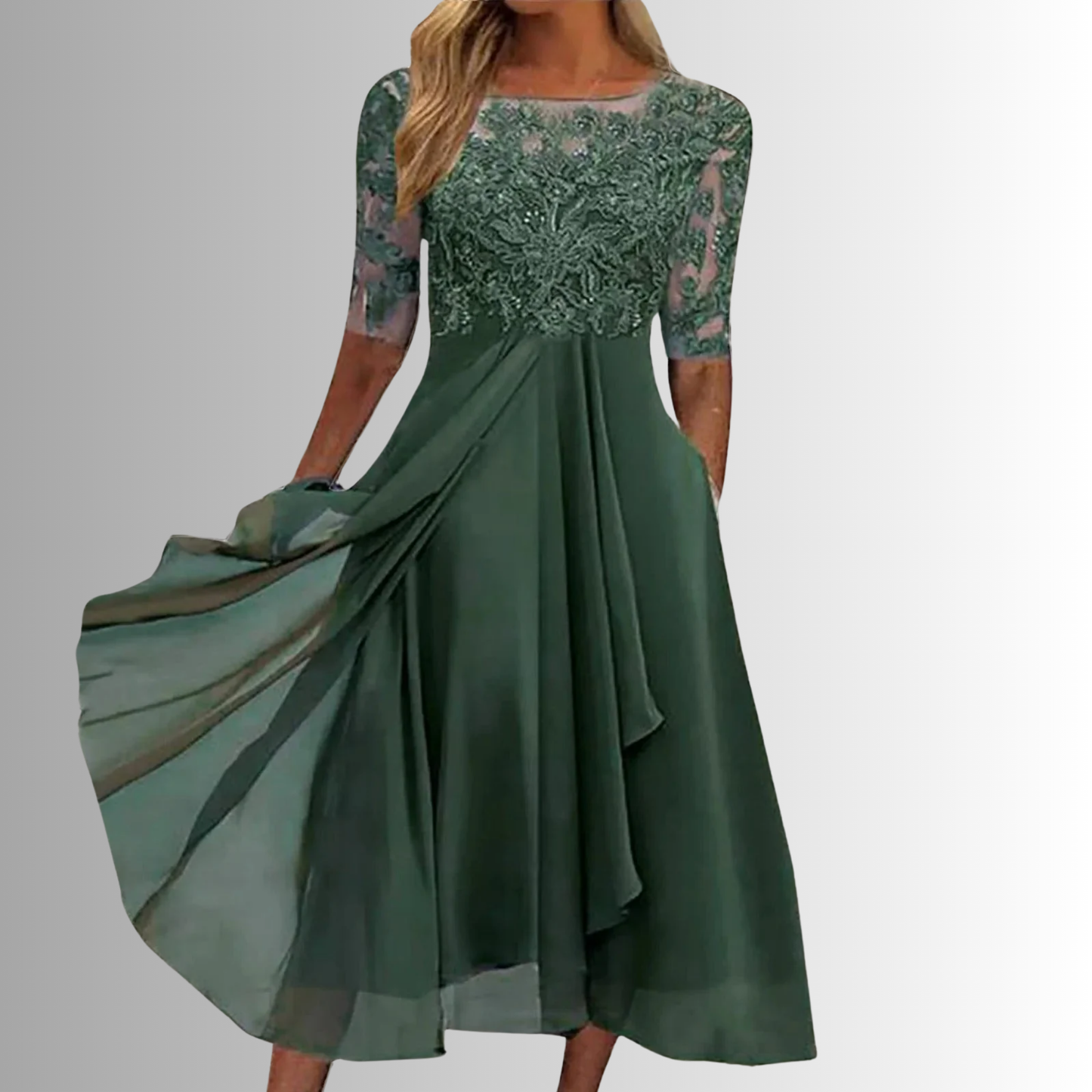 Feminine Lace Trim Fit and Flare Midi Dress