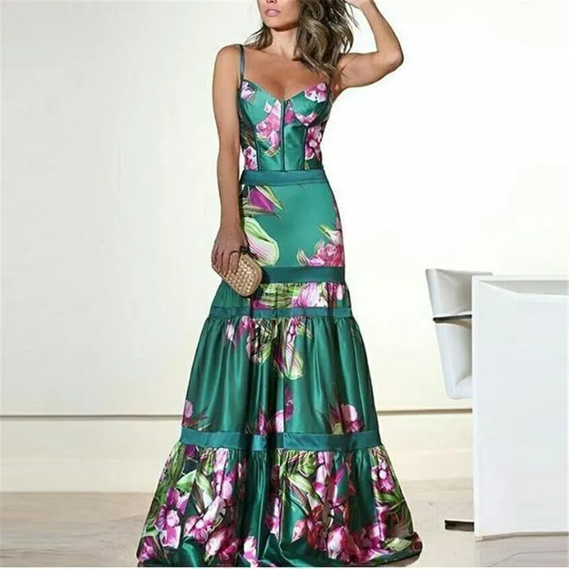 Elegant Strapless Floral Maxi Dress in Silk Fabric