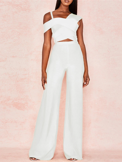 Women's Set - Chic Off Shoulder Top and High Waist Pants