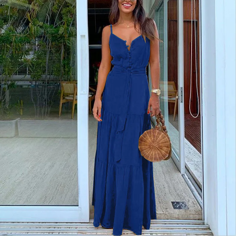 Loose Fit V Neck Summer Dress with Adjustable Straps