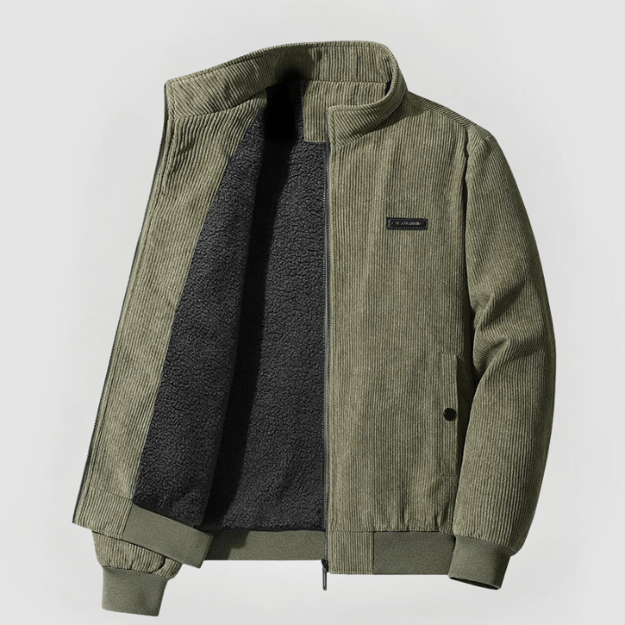 Retro Mens Corduroy Fleece Zip Up Jacket