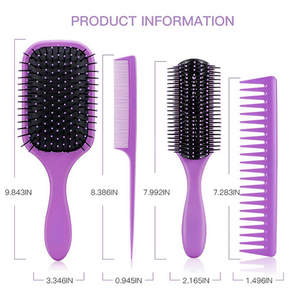 4-piece Detangling Hair Brush Set-Black-Nora Luxe