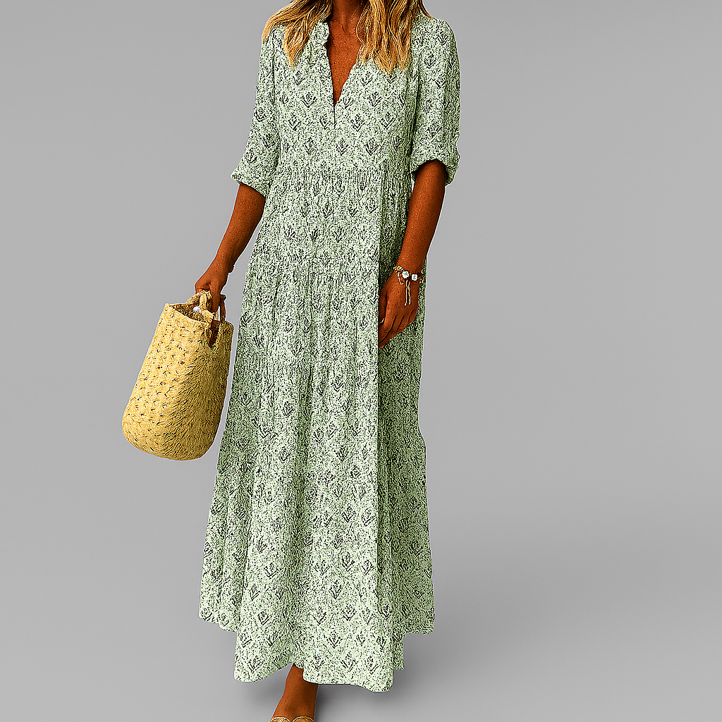 Image of Melinda | Women's V-Neck 3/4 Sleeve Maxi Dress
