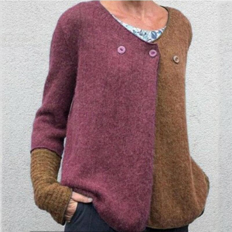 Casual Oversized Colorblock Button Sweater