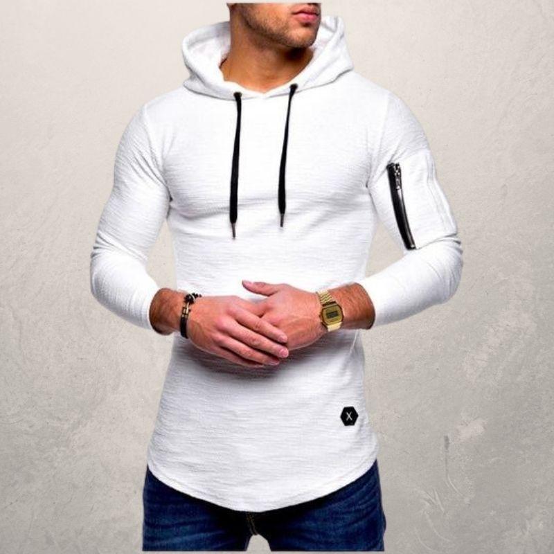 Men's Fleece Hoodie with Zip Pocket and Adjustable Fit