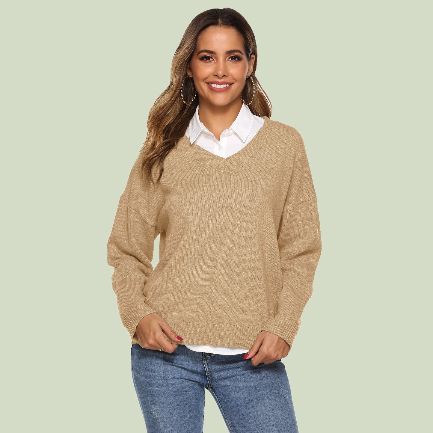 Cozy Women's V-Neck Sweater Long Sleeve Soft