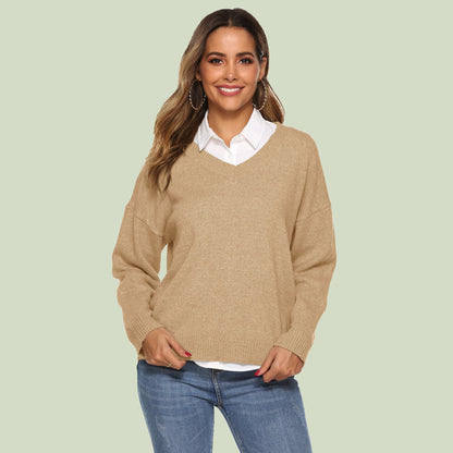 Cozy Women's V-Neck Sweater Long Sleeve Soft