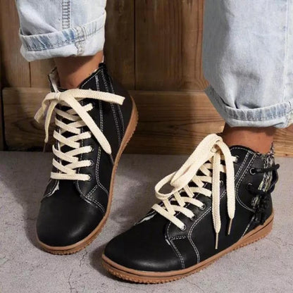 Ladies Real Leather Lace Up Sneakers