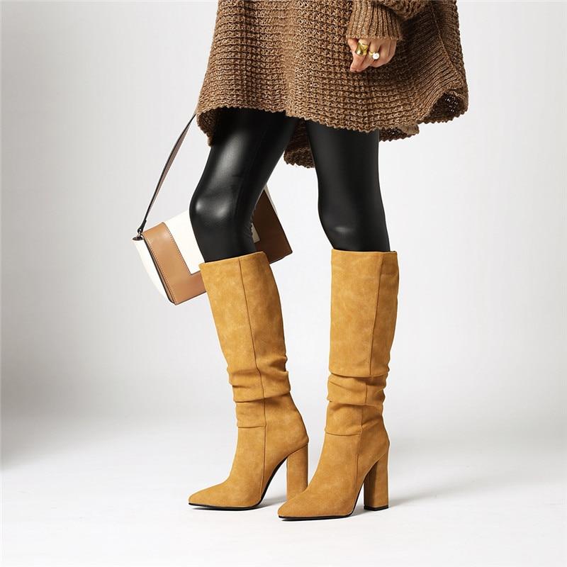 Tall Women's Slouch Boots with Pointed Toe Block Heel