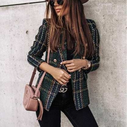 Women's Blazer - Tweed Pattern - Tailored Fit - Double Breasted