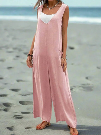 Relaxed Fit Women's Sleeveless V Neck Jumpsuit
