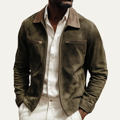Premium Green Suede Mens Jacket - Elegant Outdoor Style