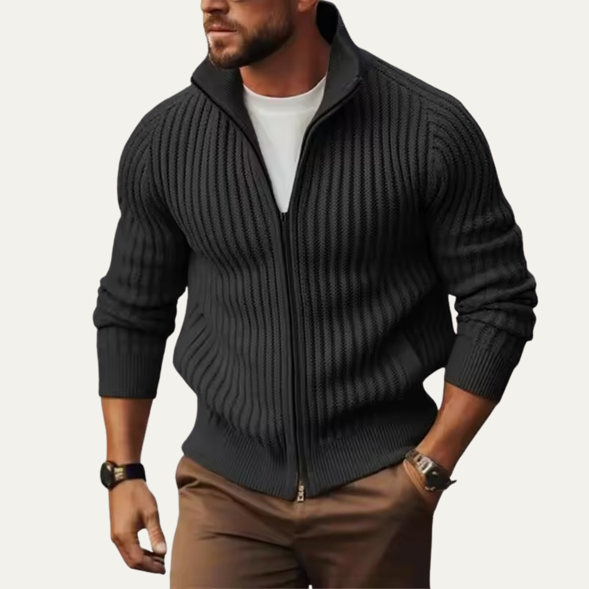 Warm Men's Cable Knit Zipper Cardigan Sweater