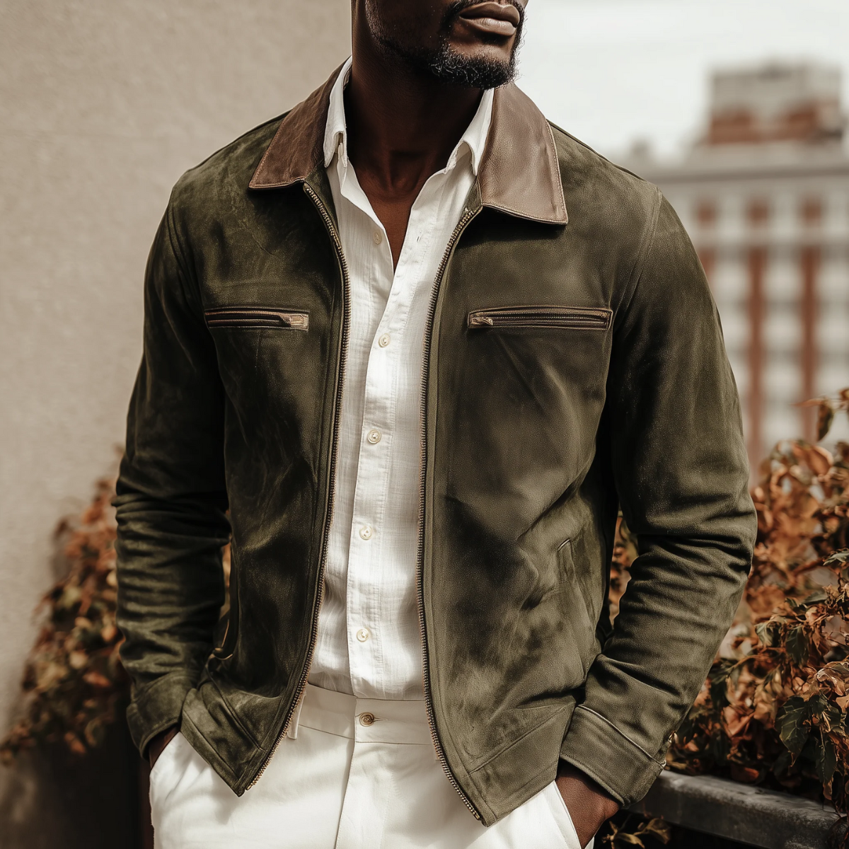 Premium Green Suede Mens Jacket - Elegant Outdoor Style